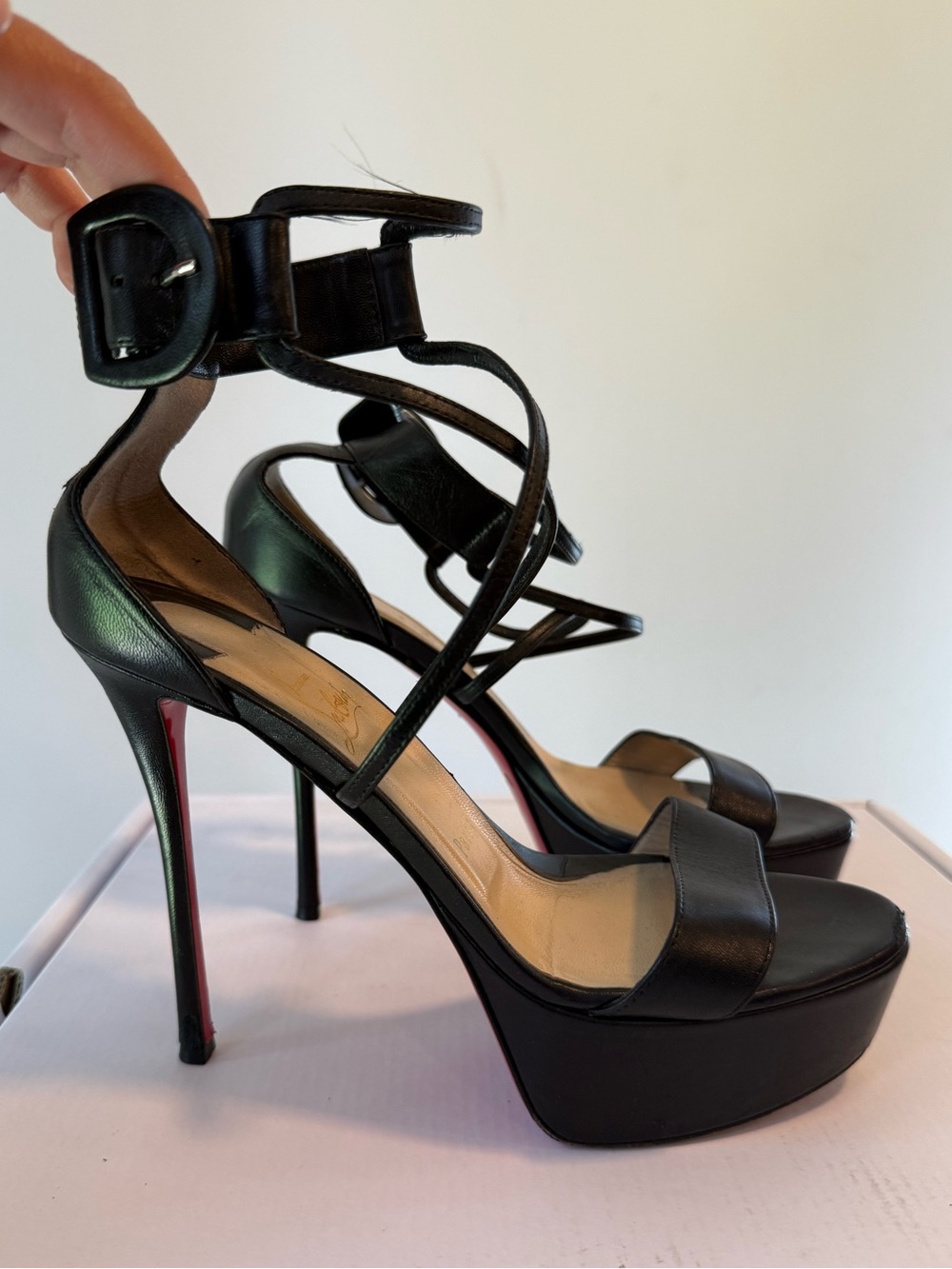 Christian Louboutin Black Leather Choice Sandals Size 38  #Lux-Sh-1